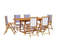vidaXL Garden Dining Set 7 Piece Chairs Blue and White Fabric and Solid Wood