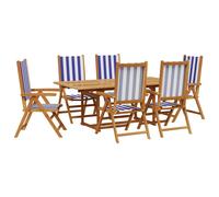 vidaXL Garden Dining Set 7 Piece Chairs Blue and White Fabric and Solid Wood