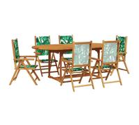 vidaXL Garden Dining Set 7 Piece Chairs Leaf Pattern Fabric and Solid Wood