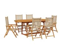 vidaXL Garden Dining Set 7 Piece Dining Chair Beige Poly Rattan and Solid Wood