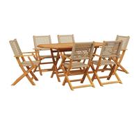 vidaXL Garden Dining Set 7 Piece Dining Chair Beige Poly Rattan and Solid Wood