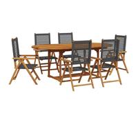 vidaXL Garden Dining Set 7 Piece Dining Chair Black Poly Rattan and Solid Wood