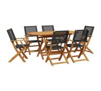 vidaXL Garden Dining Set 7 Piece Dining Chair Black Poly Rattan and Solid Wood