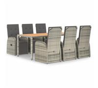 vidaXL Garden Dining Set 7 Piece Grey Poly Rattan and Solid Wood Acacia Chair