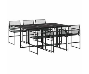 vidaXL Garden Dining Set 7 Piece, Table and Chairs for Patio, Outdoor Dining Set with Coffee Table, Modern Style, Black Poly Rattan