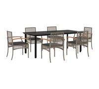 vidaXL Garden Dining Set 7 Piece with Cushions Outdoor Chair Grey Poly Rattan