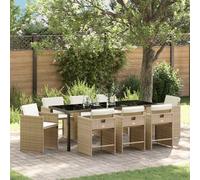 vidaXL Garden Dining Set 9 pcs Beige Poly Rattan