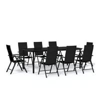 vidaXL Garden Dining Set 9 Piece Black Patio Outdoor Table and Chair Furniture