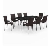 vidaXL Garden Dining Set 9 Piece Brown and Black Patio Outdoor Table and Chair