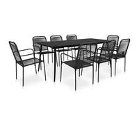 vidaXL Garden Dining Set 9 Piece Cotton Rope and Steel Black Furniture Set