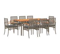 vidaXL Garden Dining Set 9 Piece with Cushions Outdoor Chair Grey Poly Rattan