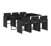 vidaXL Garden Dining Set | Black | PE Rattan | 6-seater | Foldable