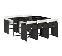 vidaXL Garden Dining Set | Black | PE rattan | 7 Piece Set | Foldable