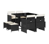 vidaXL Garden Dining Set | Black | Poly Rattan | Large | Foldable