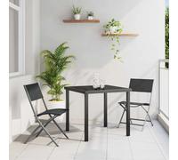 vidaXL Garden Dining Set Folding 3 pcs Black Powder-Coated Steel