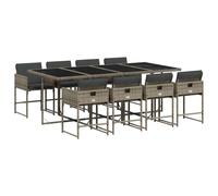 vidaXL Garden Dining Set | Grey | Poly Rattan | 8-seater | Foldable