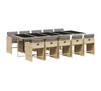 vidaXL Garden Dining Set | Mix beige | PE rattan | 10-seater | Foldable