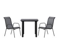 vidaXL 3 Piece Garden Dining Set Black Steel and Textilene