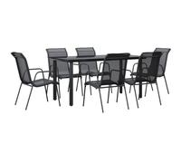 vidaXL Garden Dining Set Outdoor Dining Set 7 Piece Black Steel and Textilene