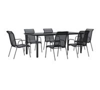 vidaXL Garden Dining Set Outdoor Dining Set 7 Piece Black Steel and Textilene
