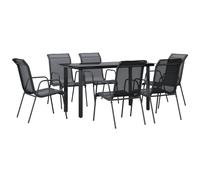vidaXL Garden Dining Set Outdoor Dining Set 7 Piece Black Steel and Textilene