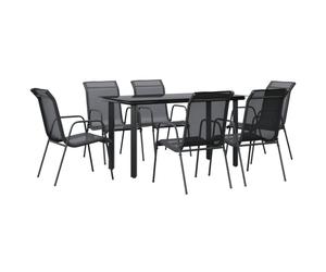 vidaXL Garden Dining Set Outdoor Dining Set 7 Piece Black Steel and Textilene