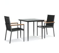 vidaXL Garden Dining Set Table and Chairs 3 Piece Black Textilene and Steel