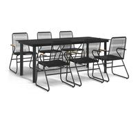 vidaXL Garden Dining Set Table and Chairs Lounge Set 7 Piece Black PVC Rattan