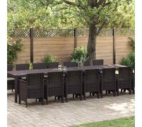vidaXL Garden Dining Set with Cushion 15 pcs Brown Poly Rattan