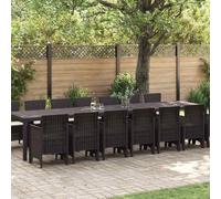 vidaXL Garden Dining Set with Cushion 15 pcs Brown Poly Rattan