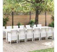 vidaXL Garden Dining Set with Cushion 15 pcs White Poly Rattan