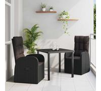 vidaXL Garden Dining Set with Cushion 3 pcs Black Poly rattan, Black