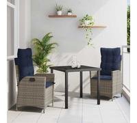 vidaXL Garden Dining Set with Cushion 3 pcs Grey and Black Rattan