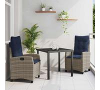 vidaXL Garden Dining Set with Cushion 3 pcs Grey Poly Rattan