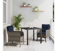 vidaXL Garden Dining Set with Cushion 3 pcs Grey Poly Rattan