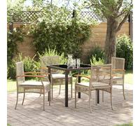 vidaXL Garden Dining Set with Cushion 5 pcs Beige and Black Rattan