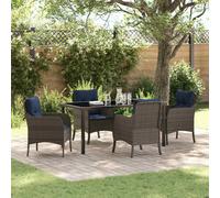vidaXL Garden Dining Set with Cushion 5 pcs Grey Poly Rattan