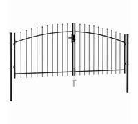 vidaXL Garden Drive Fence Gate Double Door with Spike Top Weather Resistant Outdoor Backyard Patio Fencing Barrier Steel 3x1.25m Black