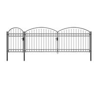 vidaXL Garden Fence Gate with Arched Top Lockable Yard Outdoor Patio Terrace Entryway Drive Gates Fencing Barrier Black Steel 1.75x5m