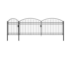 vidaXL Garden Fence Gate with Arched Top Lockable Yard Outdoor Patio Terrace Entryway Drive Gates Fencing Barrier Black Steel 1.75x5m
