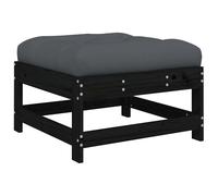 vidaXL Garden Footstool Ottoman Footrest with Cushion Black Solid Wood Pine