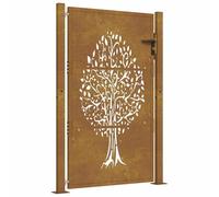 vidaXL Garden Gate – Driveway Gate Corten Steel Tree Design, 105x130 cm, with Lock & Handle