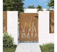 vidaXL Garden Gate Corten Steel - Lockable Metal Entryway, Laser-Cut Grass Design Brown 85x3x125 cm