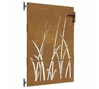 vidaXL Garden Gate Corten Steel - Lockable Metal Entryway, Laser-Cut Grass Design Brown 85x3x125 cm