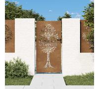 vidaXL Garden Gate, Driveway Gate for Patio Terrace Balcony Yard, Fence Gate with Lock and Handle, Fence Panel, 85x175 cm Corten Steel Tree Design