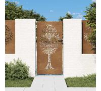vidaXL Garden Gate in Corten Steel - y Brown, Laser-Cut Tree Design, Lockable System, Durable Weathering Steel, Ideal for Garden or Patio Entrance, 85x200 cm