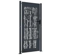 vidaXL Garden Gate, Anthracite Steel, 105x180 cm, Bamboo Design, Driveway Entry, Lockable, 3 Keys