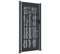 vidaXL Garden Gate - Anthracite Steel, 105x180 cm, Driveway Entry, Weather-Resistant Bamboo Design, Lockable with 3 Keys