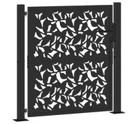 vidaXL Garden Gate Steel Leaf Design – Black, Lockable Decorative Metal – 105x106 cm