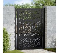 vidaXL garden gate metal steel/black outdoor/patio leaf design/105x130 cm/secure lock/easy install